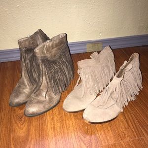 Taupe fringe booties
